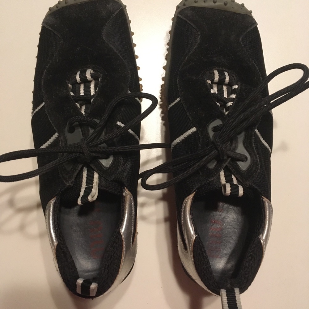 Miu Miu Black/Silver Square Toe Sneakers sz 35.5
